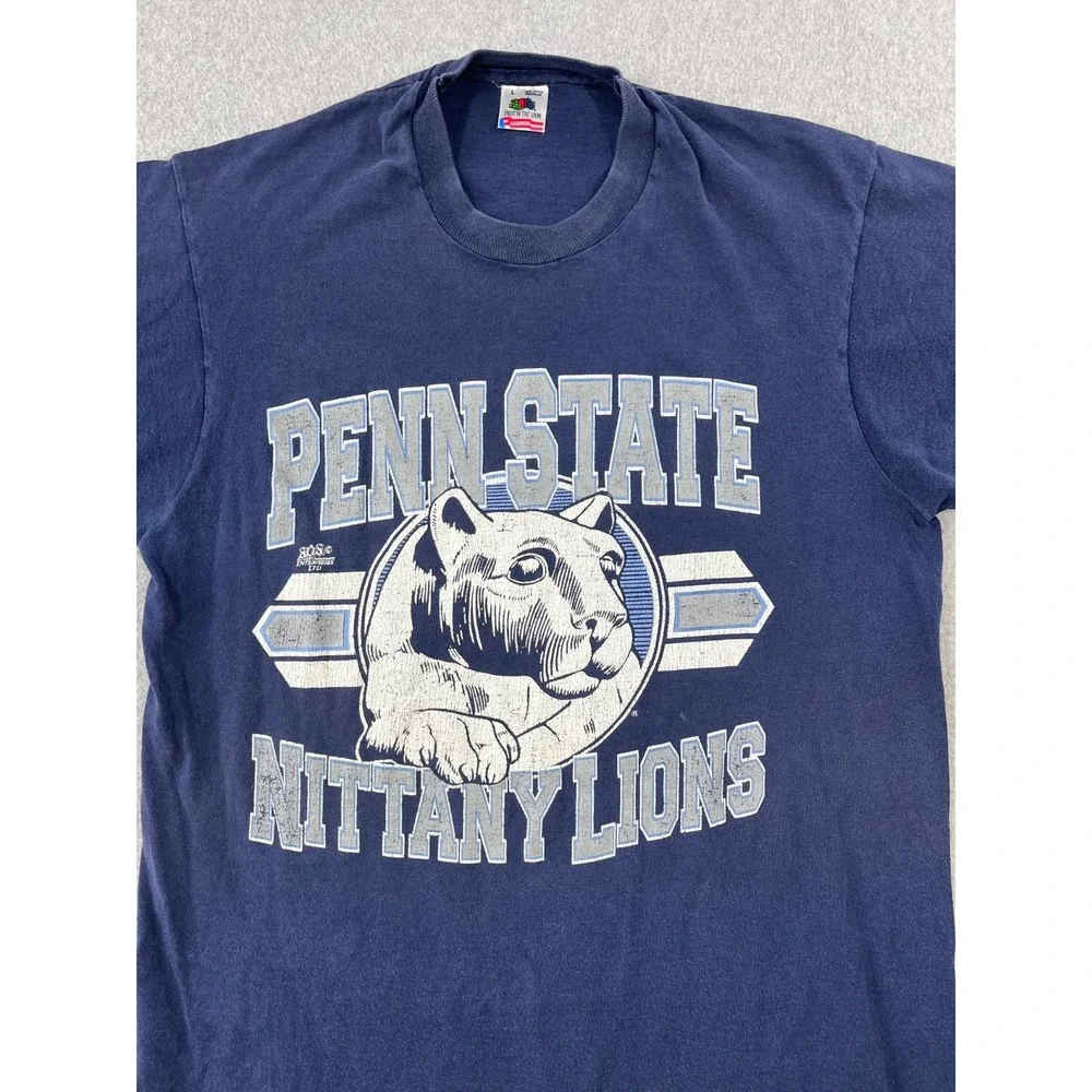 Vintage Penn State Nittany Lions Shirt Mens L Blue 1990s Made USA Short Sleeve